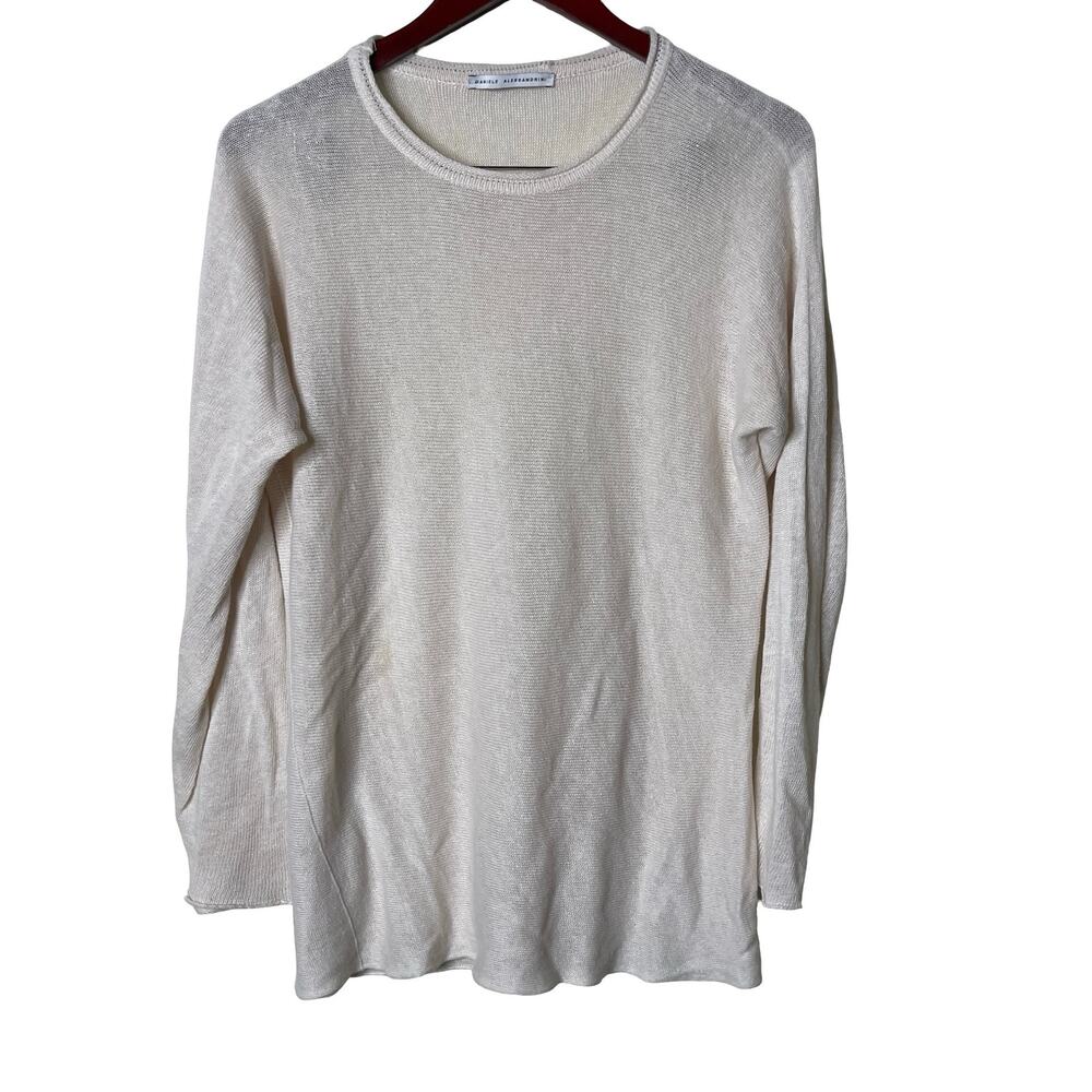 Daniele Alessandrini cream linen blend crewneck relaxed knitted top sz 48 US M